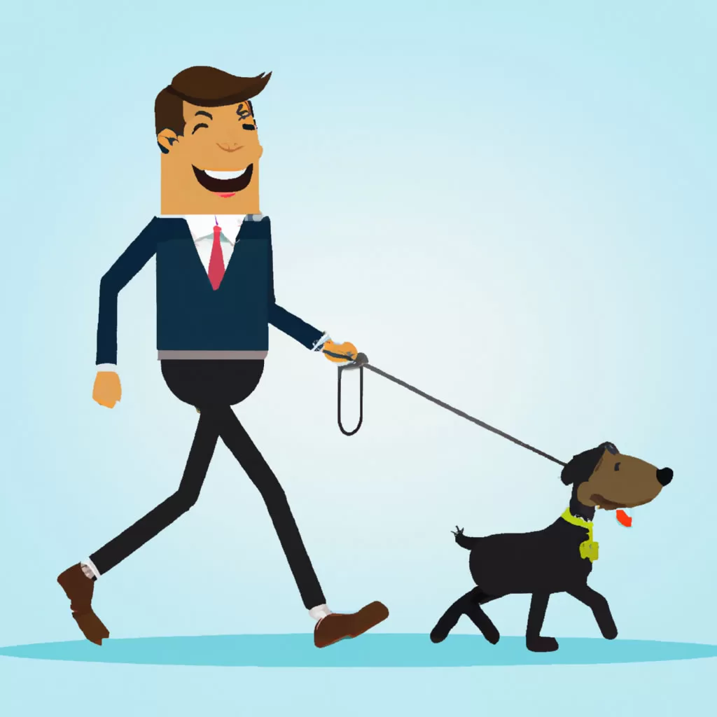 Side Business Ideas - business man walking a dog in cartoon style